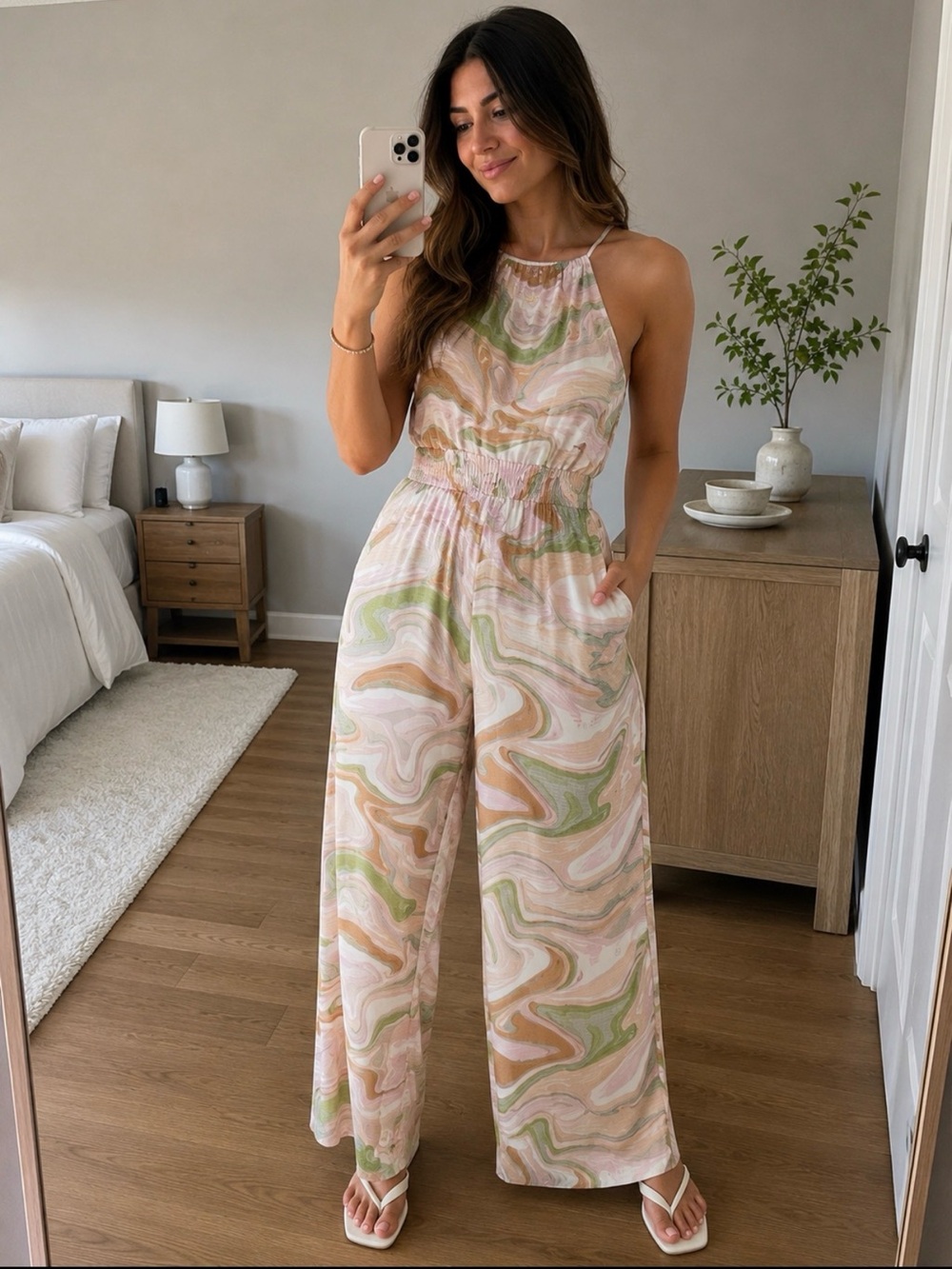 Lush Sleeveless Marble-Print Maxi Dress in Pink and Green - Picture 1 of 4